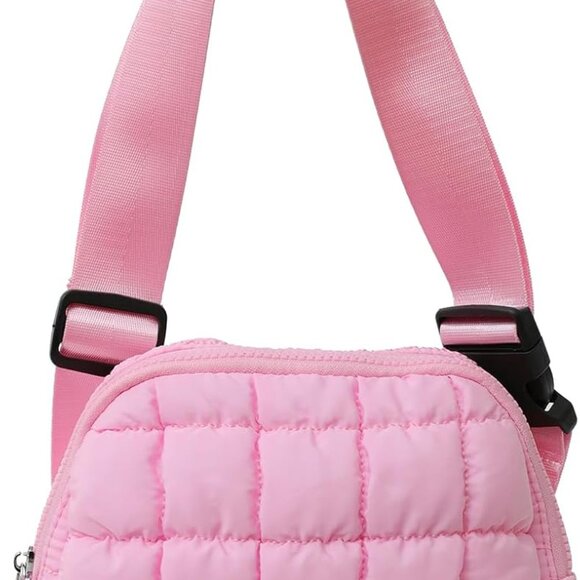 Chic Quilted Travel Accessory - Small Pink Puffer Belt Bag with Versatile Styles - Picture 1 of 8